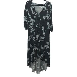 Torrid Black Floral Maxi Dress Button Front High Low 0 Boho Romantic Cottagecore